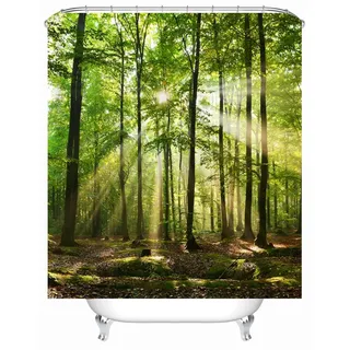 Xlabor Pflanzen Motiv Duschvorhang Wasserdicht Stoff Anti-Schimmel inkl. 12 Duschvorhangringe Waschbar Badewannevorhang 180x200cm Muster-D