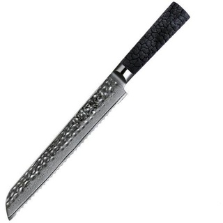 Damastmesser - Brotmesser mit Wellenschliff (Klinge: 21 cm) und Holzgriff in Ascheoptik – Brotschneidemesser aus japanischem Damast-Stahl