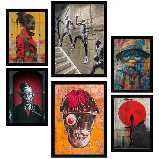 POSTER Set Mit 6 Graffiti Straßenkunst A3 & A4 Schwarzer Rahmen