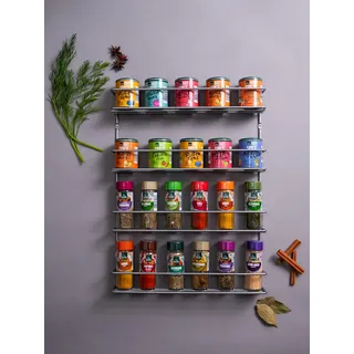 Generisch Nestler Gewürzregal Schranktür 4-Etagen/Gewürz Organizer hängend/Spice Rack Organizer für 4x8 Gewürzgläser/Gewürzregal Küchenschrank/Küchenregal 37.2 x 50.0 x 6.5 cm (silber)