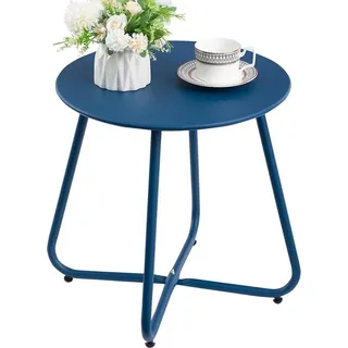 Beistelltisch Outdoor Balkon Gartentisch Metall Rund Wetterfest Terrasse Navy Blau - Blau