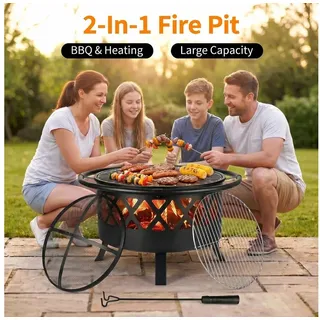 TLGREEN Feuerschale Feuerschalen für den Garten, Feuerschalen mit Grillrost, mit Funkenschutz, Ø81cm Feuerstelle Ø 81 cm