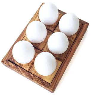 medina mood Eierhalter Station zum Aufbewahren und Servieren von 6 Eier Holz-Eierbecher inkl Tablett handgefertigt aus Olivenholz