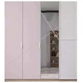 Xlmoebel Drehtürenschrank Holzschrank in Rosa mit Spiegel und Ablage für das Kinderzimmer (Kinderschrank) Hergestellt in Europa rosa