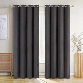 Blumtal Verdunklungsvorhänge 2er Set - Thermovorhang Hitzeschutz - Vorhang Blickdicht mit Ösen - Gardinenschals mit Schlaufen - Thermogardine - Gardinen 145x140 cm - blickdichte Vorhänge - Anthrazit