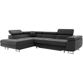 MEBLINI Schlafcouch mit Bettkasten - Ecksofa mit Schlaffunktion - Sofa mit Relaxfunktion und Kopfstützen - Couch L-Form - Eckcouch - Wohnlandschaft - Carl - 272x202x63cm Links - Dunkelgrau Samt
