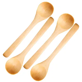 BEAHING Kleine Holzlöffel, 4 Stück, 5, 1 x 1, 2 Mini-Holzlöffel, tragbare Schaufel für Zucker, Peelings, Gewürze, EIS, Badesalz, Kaffee, Tee