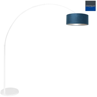 Steinhauer Stehleuchte / Bogenleuchte SPARKLED LIGHT, E27, mit Fußschalter + zylindrischem Schirm, Weiß matt / Velours Blau STE-7174W