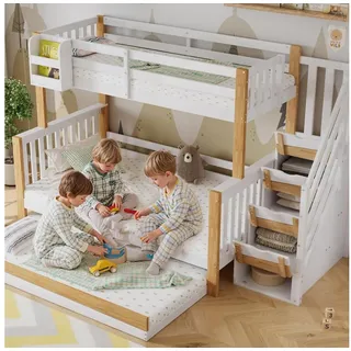 LuxusKollektion Hochbett Hochbett Etagenbett mit Gästebett 3 Personen Weiß (1-St) weiß