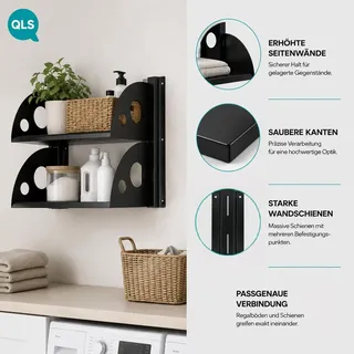 QLS Wandregal Set mit 2 Regalböden 60x25 cm aus Stahl für Garage Keller 11496 - Schwarz