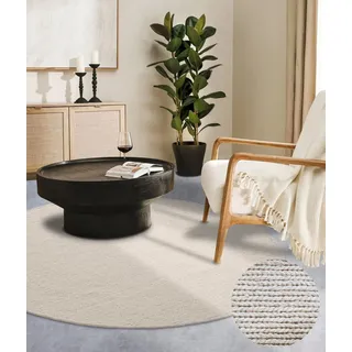 Villeroy & Boch Francois Rund - Natur Wohnzimmerteppich - Handgewebt & Natürlich - Boho Teppich Wolle für Wohnzimmer, Schlafzimmer, Esszimmer, Flur, Küche – Natur Weiß, 200cm