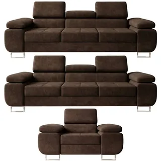 M-Punkt24 Polstergarnitur Sofa Wohnlandschaft DUBAI, (3-3-1, mit Bettfunktion, XL Sofa-Set, Bigsofa, Samt, Braun), Bestehend aus 3-Sitzer mit Bettfunktion, Sessel braun