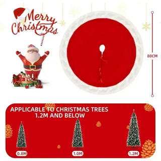 SALCAR Weihnachtsbaumdecke Rund, 80cm Weihnachtsbaum Decke Rot Plüsch Weihnachtsbaumrock, Christbaumdecke Fell für Weihnachtsbaum Tannenbaum und Weihnachtsbaum Deko
