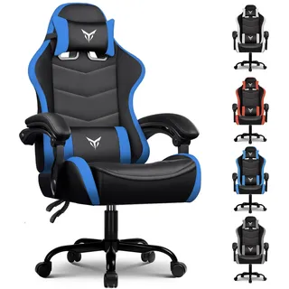 GTPLAYER Gaming Stuhl Bürostuhl Ergonomischer, Gaming Chair mit verstellbare Kopfstütze und Lendenwirbelstütze, Gaming Sessel, Blau