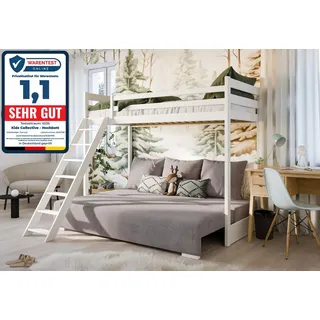 Kids Collective Etagenbett 90 x 200 cm Kiefer massiv weiß grau