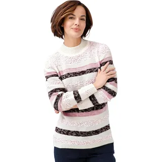 Streifenpullover CLASSIC BASICS "Pullover" Gr. 50, rosa (rosé, ecru, geringelt) Damen Pullover Rollkragenpullover
