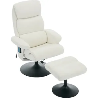 Relaxsessel mit Liegefunktion und 5-Punkte-Massage, Fernsehsessel mit elektrischer Heizfunktion und Hocker, 360° drehbar, Chenille-Stoff, 75,5x77x100 cm, Weiß