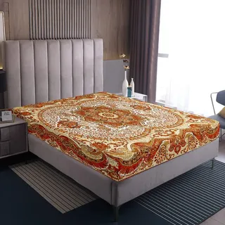 Orientalische Blumen Bettwäsche Vintage Blume Spannbettlaken 140x200x30 für Erwachsene,Persische Medaillon Blätter Retro Ästhetische Bettwäsche,Boho Paisley Bettdecke Leicht (Kein Top/Flaches Blatt)