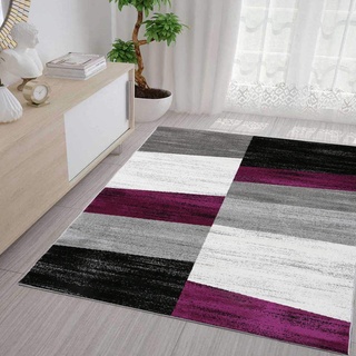 VIMODA Teppich Geometrisches Muster Meliert in Lila Grau Weiß und Schwarz, Maße:80x250 cm
