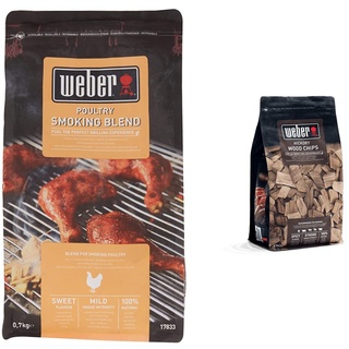 Weber 17833 Poultry Smoking Chips 700 g Wood & 17624 Räucherchips Hickory 700g, Räuchern, Aroma, Grillen, Braun, 17.8x8.9x30.5 cm