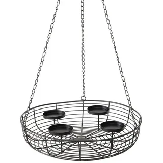 Spetebo Adventskranz aus Metall mit Kette zum Hängen Ø 36 cm, mit Metallkette und haken schwarz