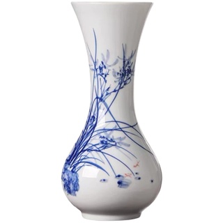 AMITVA Orientalische Keramikdose Ingwergläser mit Deckel für Heimdekoration, Jingdezhen, handbemalt, Lotusblau, weiße Porzellanvase, Ornament als Geschenk, A: 28 x 12,9 cm