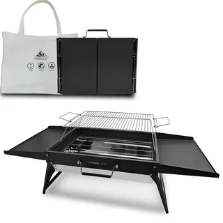 Charmline Tragbarer Holzkohlegrill, Klappbarer Campinggrill 47 x 34 cm für 3–5 Personen, Picknickgrill Grill, BBQ Grill für Balkon, Garten, Camping, Picknick und Strand, Schwarz
