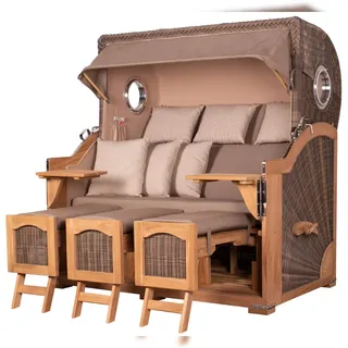 Mr. Deko Strandkorb - bene living - Ammersee Grande XXL Teak Bullauge - PE grau - Modell 534 - 3-Sitzer inkl. Liftersystem