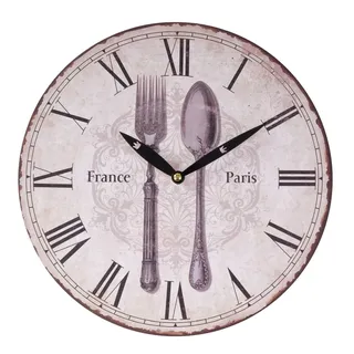 Buri - Zeitlose Wanduhr Ø29cm Landhausstil Shabby Vintage Antik Küchenuhr Holzuhr Deko - Gabel Löffel