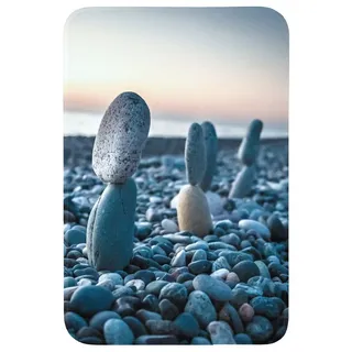 OnlyWow Badematte Zen-Steine - Sonnenuntergang - Meer, Höhe 10 mm, Polyester, Rechteckig, Badezimmerteppich, Badteppich, Rutschfest, Duschvorleger, Duschmatte Rechteckig | 60 cm x 90 cm x 10 mm