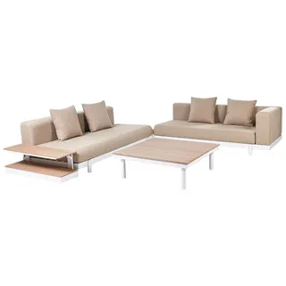 Beliani 5-Sitzer Lounge Set Weiß Aluminium 4-Teilig 2 Gartensofas Beistelltisch und Couchtisch Auflagen Beige Garten Terrasse Sofa Set mit 2 Tischen - Beige/Weiß