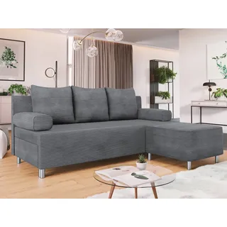 MIRJAN24 Schlafsofa Dover Cord, mit Schlaffunktion und Bettkasten, mit Chromfüße, Polsterhocker als Option grau