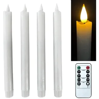 Online-Fuchs LED-Kerze 4 LED STABKERZEN im Set aus Echtwachs mit Timer & Fernbedienung, 264 (Rot, Grün, Weiß und Lila, realistische Flamme), Fernbedienung mit Timer und Dimmer weiß