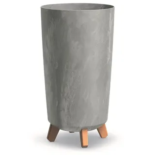 BirnePower Blumentopf mit Füßen Gracia Slim – Pflanzkübel Rund Beton Optik Grau 36,5cm Hoch, Übertopf Matt aus Kunststoff, Wetterfest für Innen, Balkon & Garten