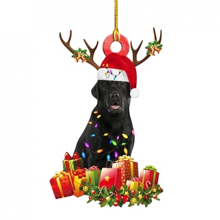 Wanshop Christbaumkugel Beagle mit Weihnachtsmütze Christbaumschmuck, Weihnachtswichtel aus Holz Weihnachtshund, Weihnachtsbaum Anhänger Labrador Weihnachtskugel (C)
