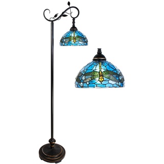 HAES DECO - Tiffany Stehlampe 152 cm Blau Braun Metall Glas Runde Stehlampe Tiffany-Lampe aus Buntglas