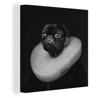 OneMillionCanvasses® Gemälde Malerei - Mops - Schwarz - Weiß, (1 St), Leinwand Bilder für Wohnzimmer Schlafzimmer bunt 20 cm x 20 cm x 2 cm