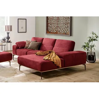 W.SCHILLIG Ecksofa run, Designsofa mit tollem Sitzkomfort, bequem, L-Form, mit Holzsockel, Füße in Bronze pulverbeschichtet, Breite 279 cm rot