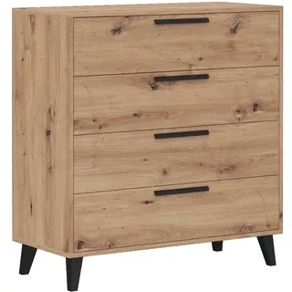Marmex Kommode Arti aus Holz mit 4 Schubladen - Kommode für Schlafzimmer, Büro, Jugendzimmer, Flur Schrank mit Schubladen - Scharniere Soft-Close - Artisan Eiche - 91,5x96,5x41cm