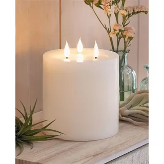 XXL LED 3 Docht Kerze "Classic" aus Echtwachs, Ø 15x18 cm, Stumpenkerze groß, Timer, flammenlos flackernd - Creme