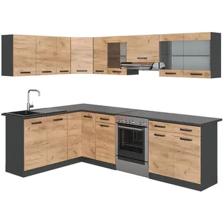 Vicco Eckküche Rick, Anthrazit/Goldkraft Eiche 267 x 167 cm AP Schwarz