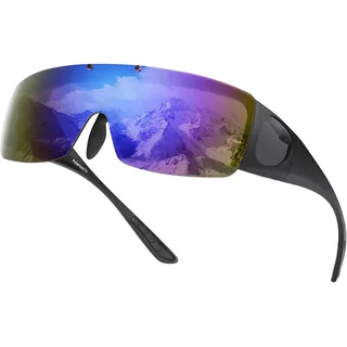 TINHAO Polarisierte Sonnenbrille Passt über Korrekturbrillen für Herren Damen Hochklappbarer Linsen Wrap Around Blendschutz Sonnenbrille für Brillenträger(Schwarz-blau)