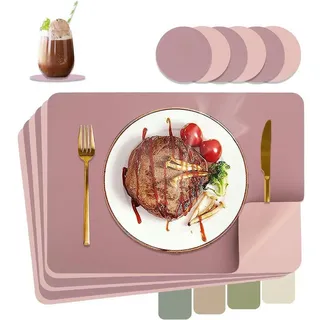 LuxusKollektion Platzset Tischsets abwaschbar Lederoptik hitzebeständig Lila + Rosa 6 rosa