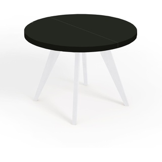 Runder Ausziehbarer Tisch für Esszimmer, LORA, Loft-Stil, Skandinavische, Durchmesser: 90 / 140 cm, Farbe: Schwarz / Weiß