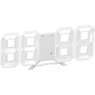 Minimalistische 3d-led-wanduhr Mit Weißem Rahmen, Digitalem Wecker Und Timer Mit Temperaturanzeige, Ideal Für Wohnzimmer Oder Zuhause (rosa Schrift).