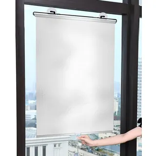 FENGSHOUU Blickdichtes Faltrollo,Fenster Sonnenschutz Verdunkelungsrollo,Thermo Dachfenster Rollos,Temporäre Jalousien,Abnehmbar Reisevorhang,mit Saugnäpfen,ohne Bohren (Silver2,W45xH125cm(18x49in))