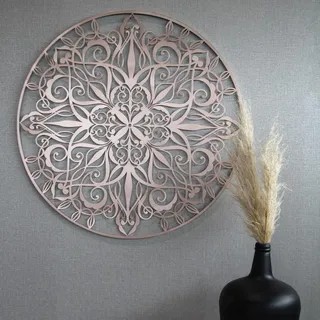Luxus Metal Art Wanddeko Mandala Rose Gold Rund 80cm | 80 x 80