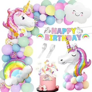 Einhorn Geburtstag Deko Set XXL Folienballons Wolken Helium Latex