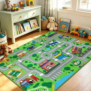 Capslpad Kinder Teppiche,Spielteppich für Kinder Stadtstadt Straße 160x100 cm Kinderteppich Spielmatte Lernbereich Teppich Pädagogischer Spielteppich für Kleinkinder Schlafzimmer