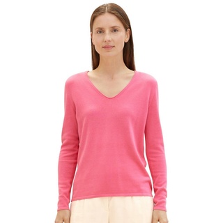 TOM TAILOR Strickpullover Dünner Strickpullover Basic V-Ausschnitt Stretch Sweater 4653 in Pink weiß XS (34)